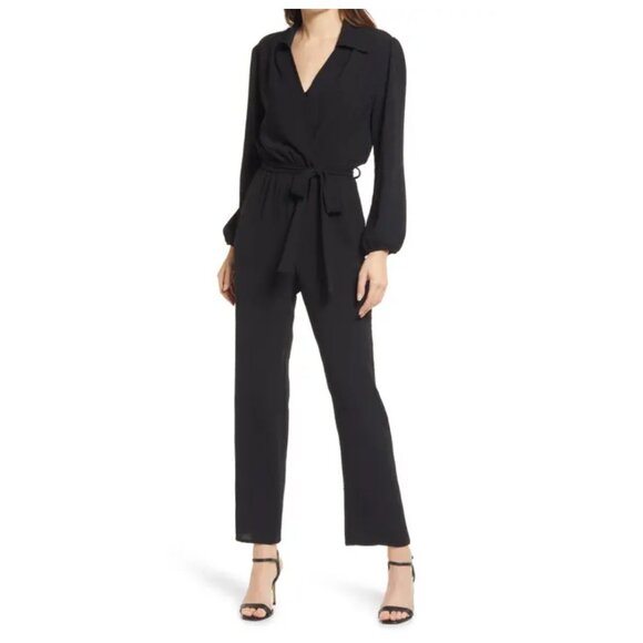 ! NWT Fraiche by J Black V-Neck Long Sleeve Jumpsuit sz S - Picture 1 of 6